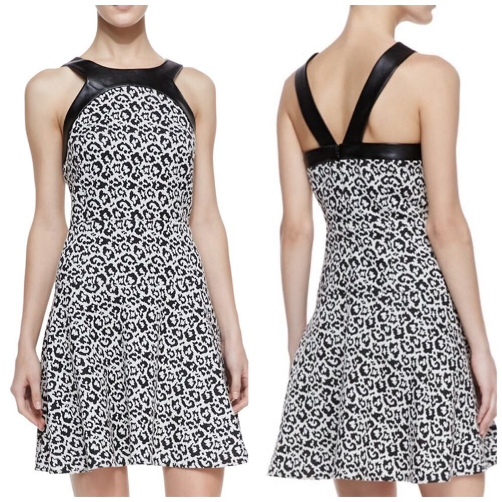 4. Collective Faux Leather Trim Leopard  Fit & Flare Dress‎ Size 4